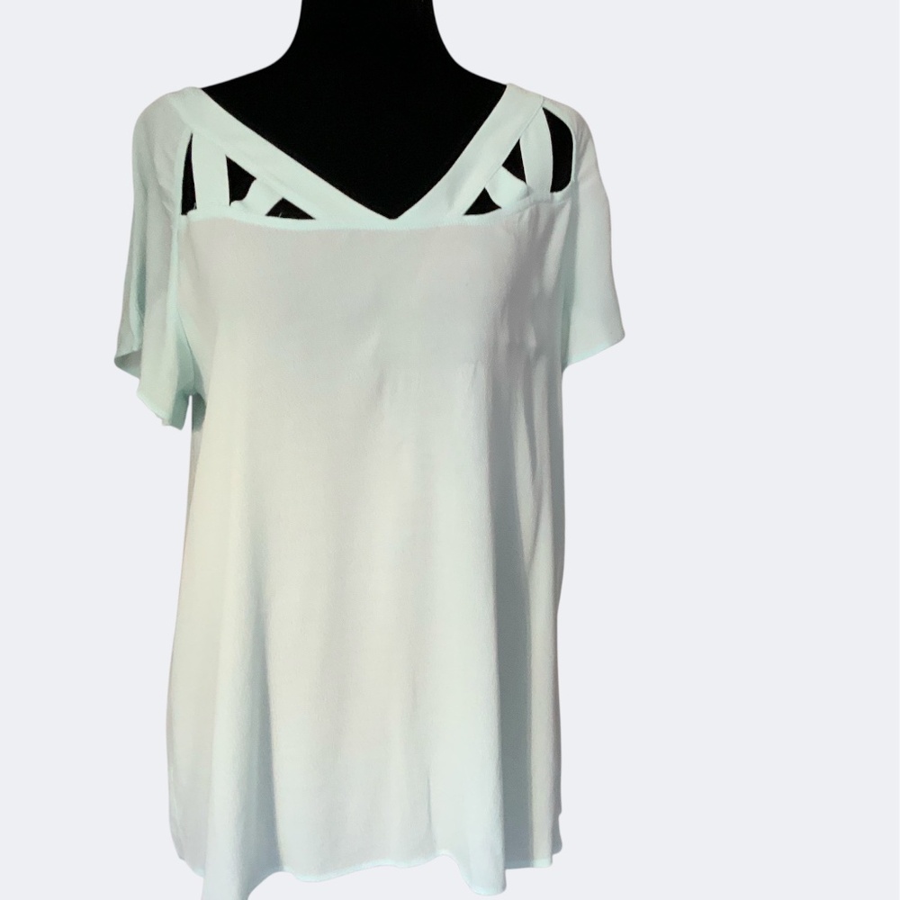 Anthropologie Maeve Mint Green Aqua Lattice Pull On Shirt Sleeve Tank Blouse 4